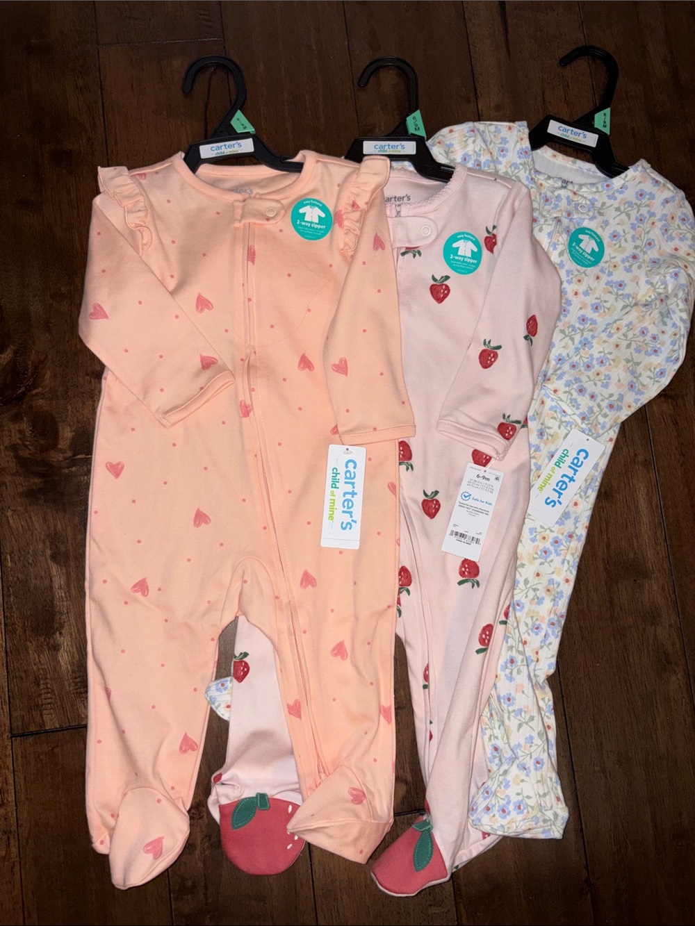 Carter's Peach & Floral Baby Girls 3-Pack Footed One-Pieces